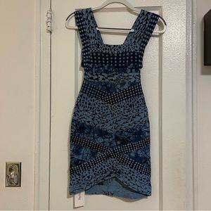 Herve Leger blue multi print dress